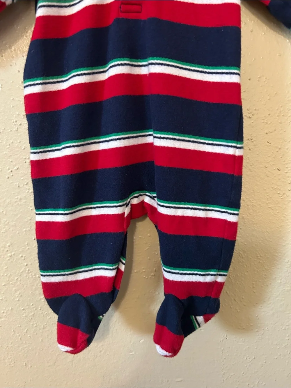 Ralph Lauren Navy, Red & Green Striped Footed One-Piece